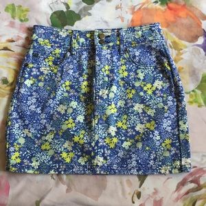 Urban Outfitters Blue Floral Denim Mini Skirt